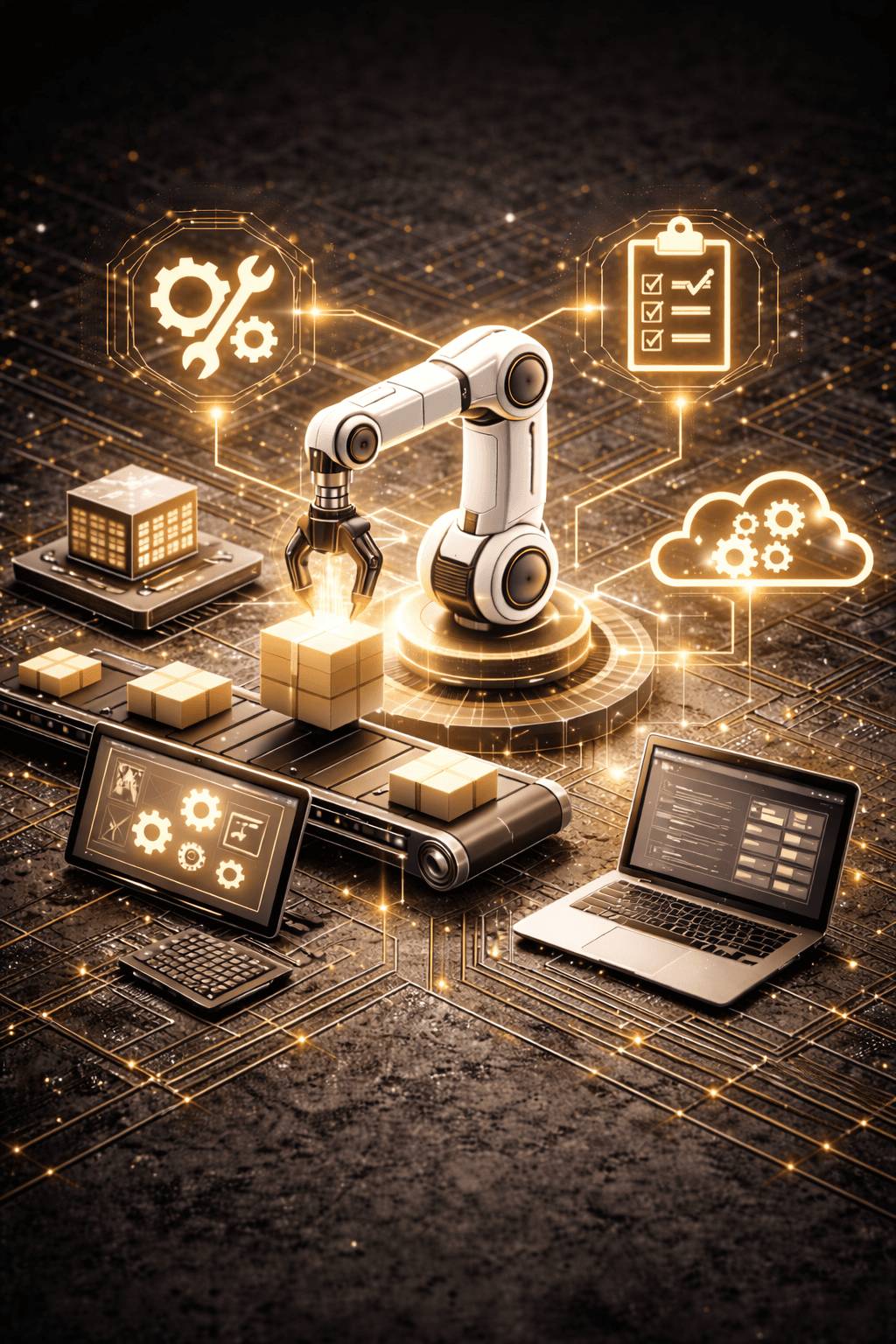 Workflow diagram showing connected systems
